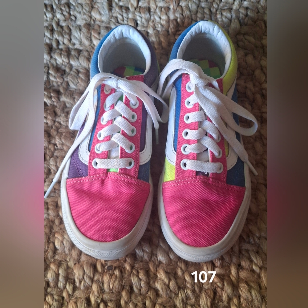 VANS Old Skool Color Block Neon Girls Size 13 Casual Streetwear School